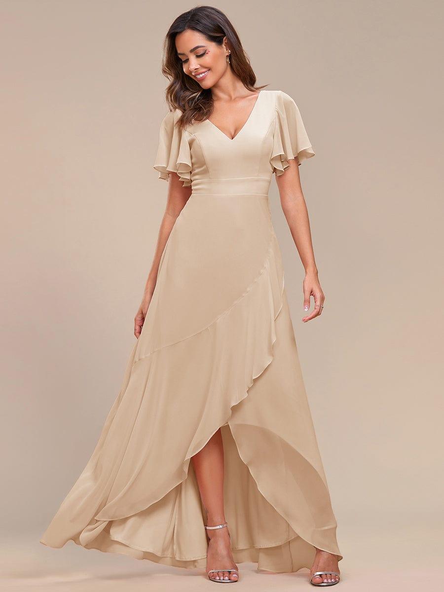 Charming Chiffon Bridesmaid Dress with Lotus Leaf Hemline #color_Gold