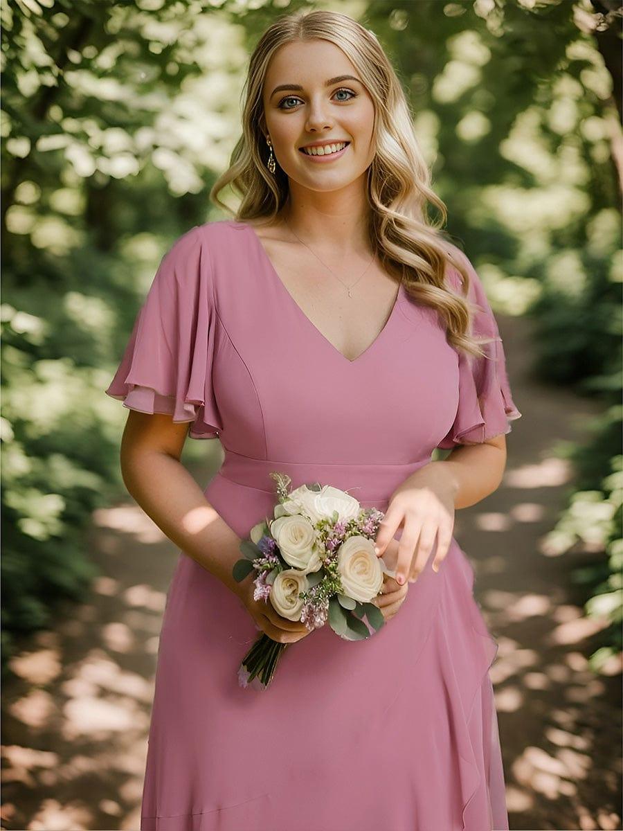 Charming Chiffon Bridesmaid Dress with Lotus Leaf Hemline #color_Purple Orchid