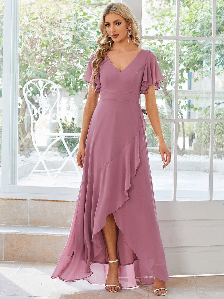 Charming Chiffon Bridesmaid Dress with Lotus Leaf Hemline #color_Purple Orchid