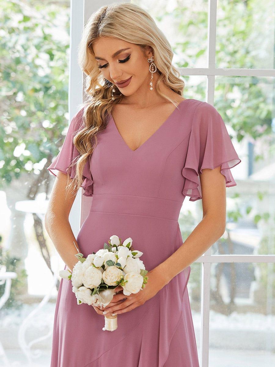Charming Chiffon Bridesmaid Dress with Lotus Leaf Hemline #color_Purple Orchid