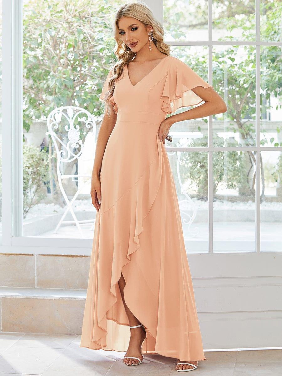 Charming Chiffon Bridesmaid Dress with Lotus Leaf Hemline #color_Peach