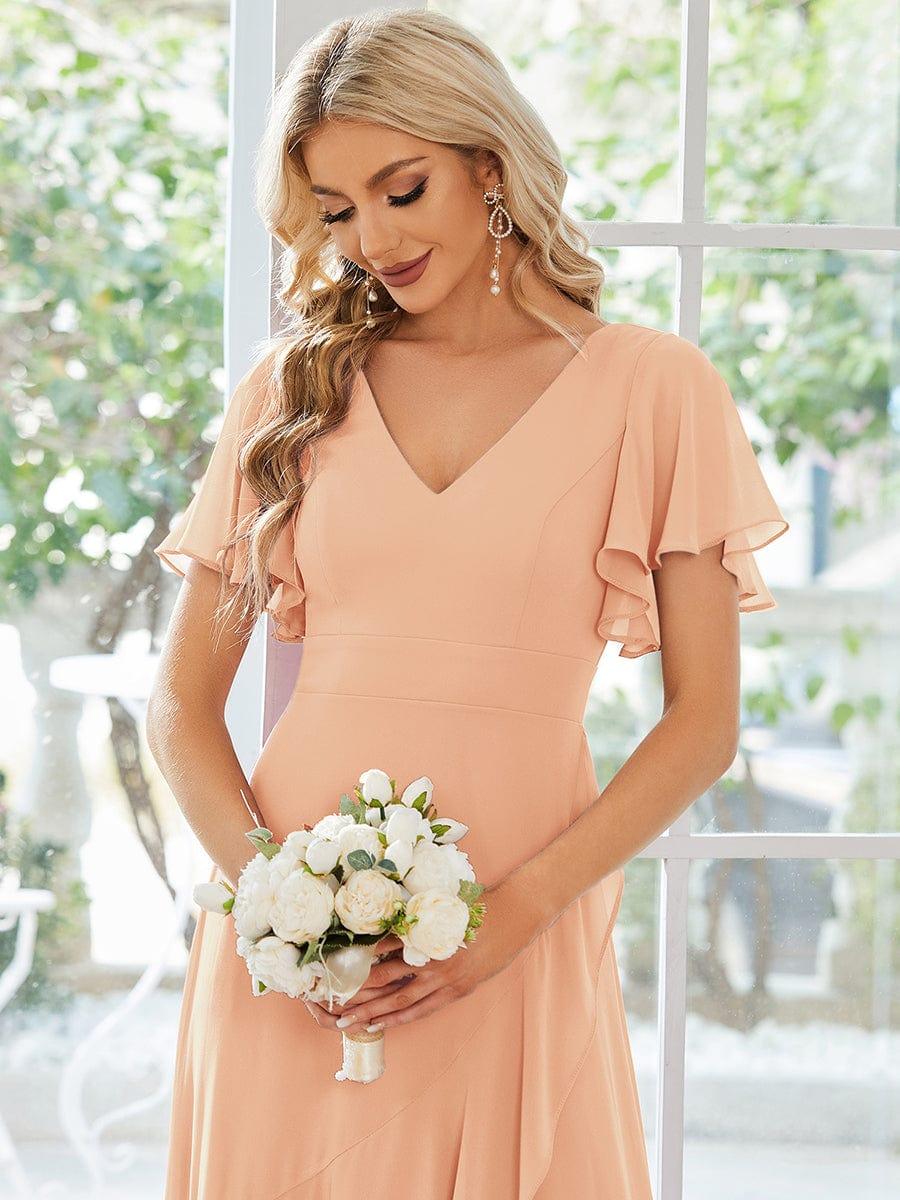 Charming Chiffon Bridesmaid Dress with Lotus Leaf Hemline #color_Peach