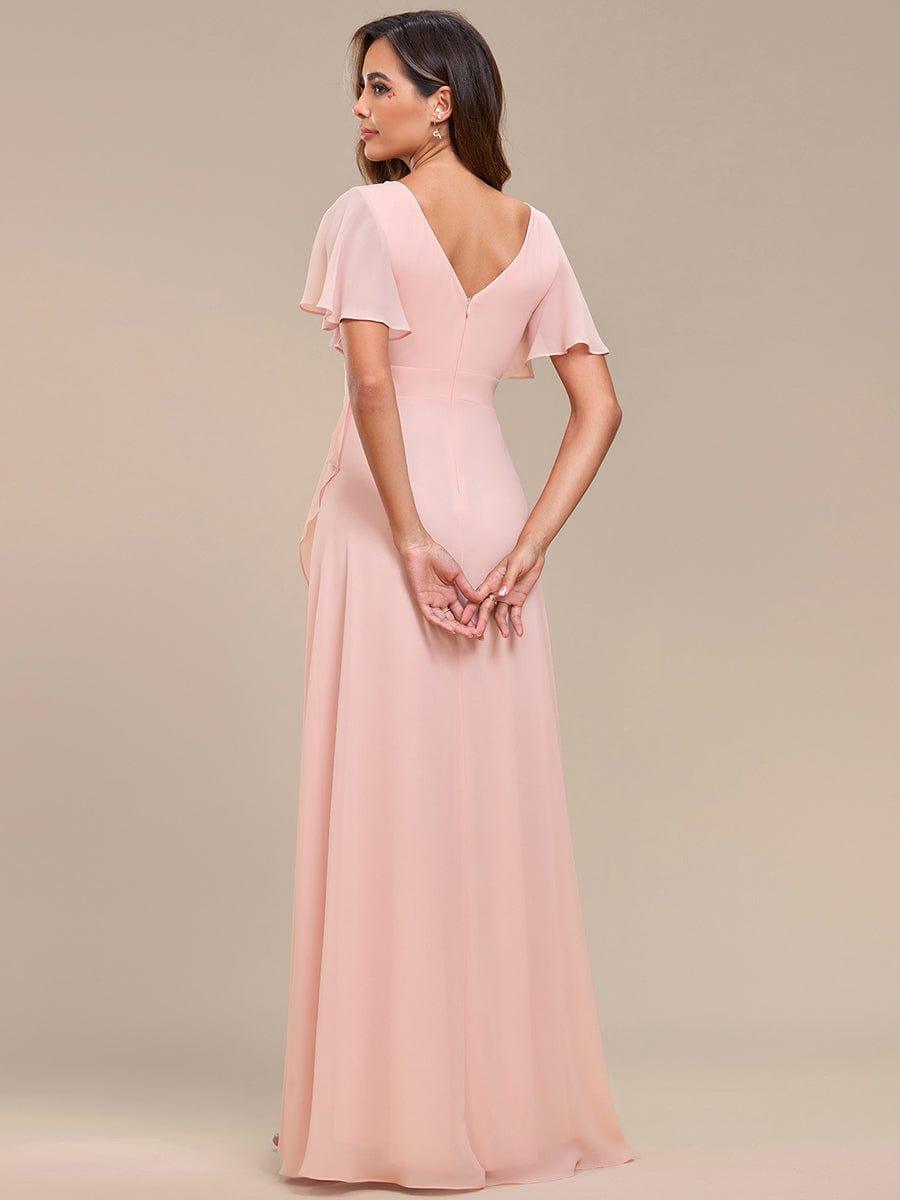 Charming Chiffon Bridesmaid Dress with Lotus Leaf Hemline #color_Pink