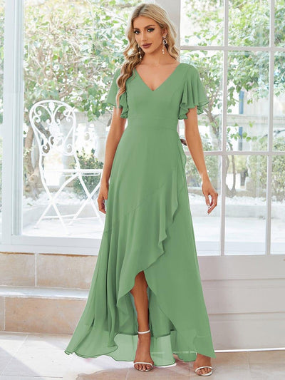 Charming Chiffon Bridesmaid Dress with Lotus Leaf Hemline #color_Sage Green