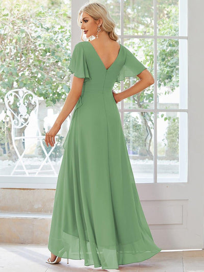 Charming Chiffon Bridesmaid Dress with Lotus Leaf Hemline #color_Sage Green