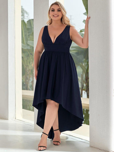 Plus Size Elegant High-Low Sleeveless Empire Waist Evening Dress(Final Sale)