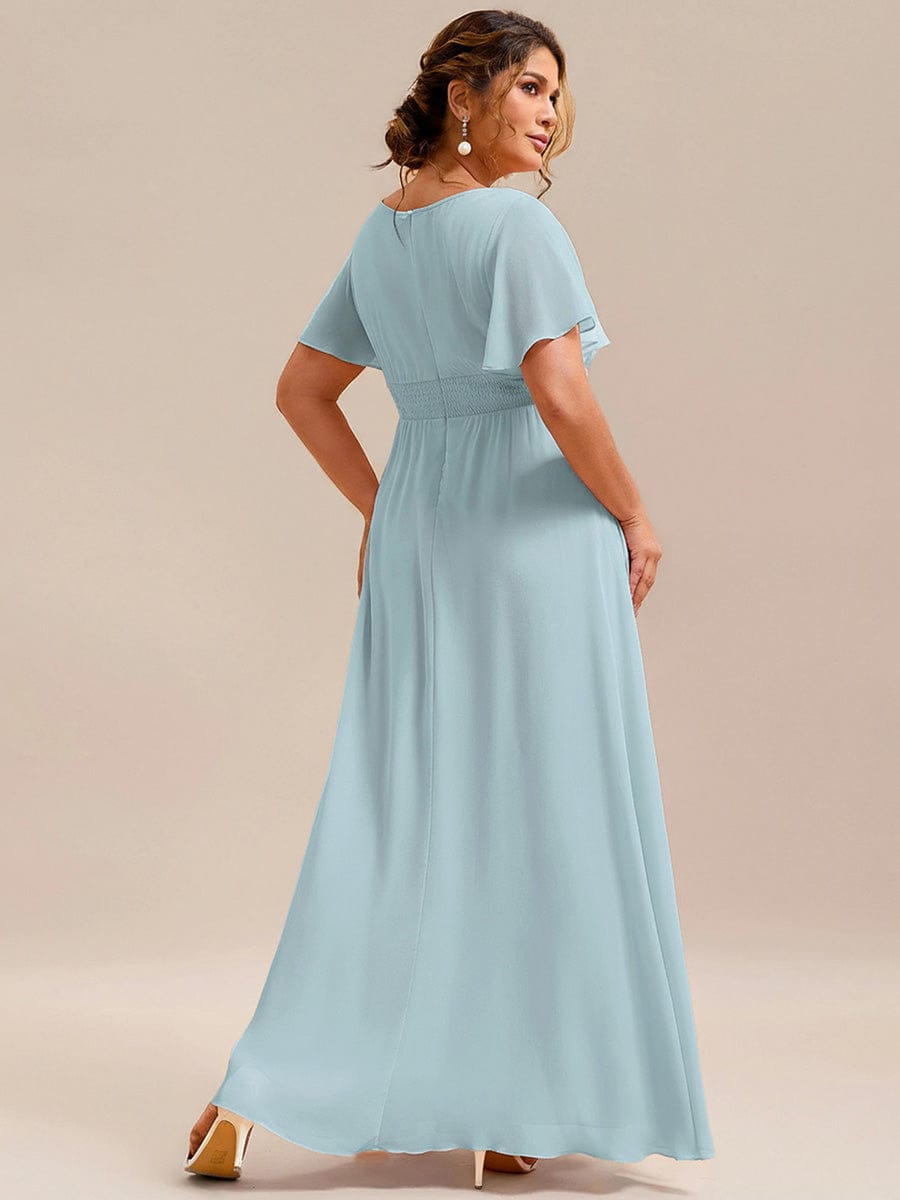 Stylish Chiffon Plus Size Evening Dresses with Long Lantern Sleeves #color_Sky Blue