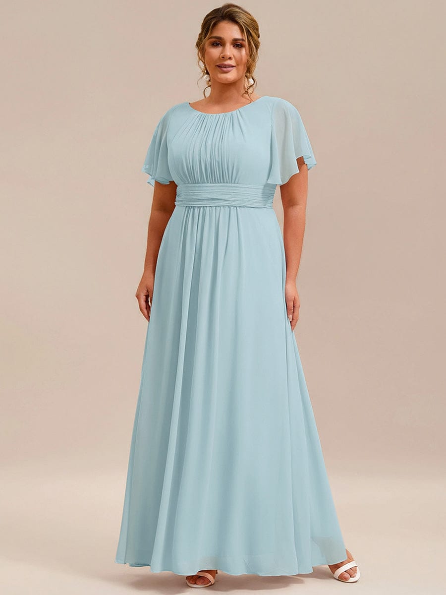Stylish Chiffon Plus Size Evening Dresses with Long Lantern Sleeves #color_Sky Blue