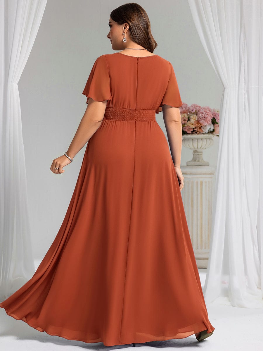 Stylish Chiffon Plus Size Evening Dresses with Long Lantern Sleeves #color_Burnt Orange
