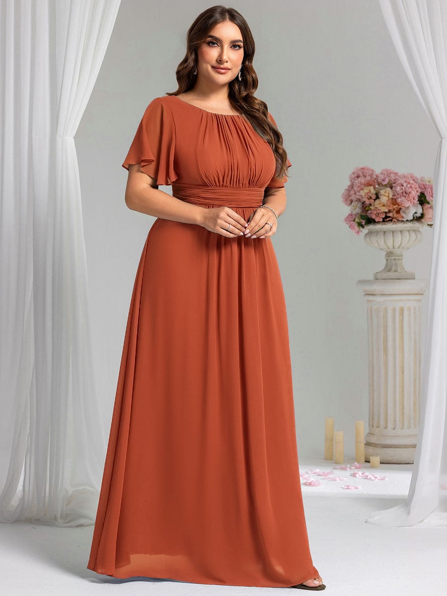 Stylish Chiffon Plus Size Evening Dresses with Long Lantern Sleeves #color_Burnt Orange