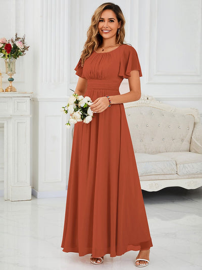 Stylish Chiffon Plus Size Evening Dresses with Long Lantern Sleeves #color_Burnt Orange