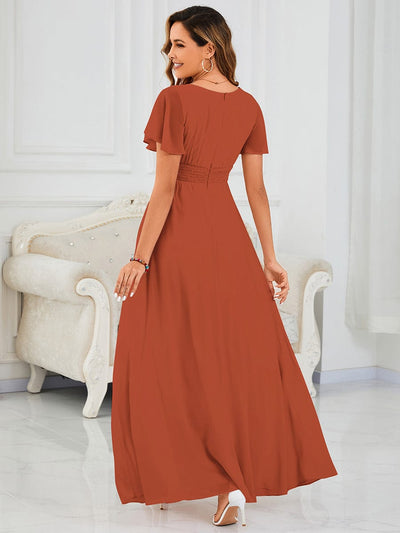 Stylish Chiffon Plus Size Evening Dresses with Long Lantern Sleeves #color_Burnt Orange