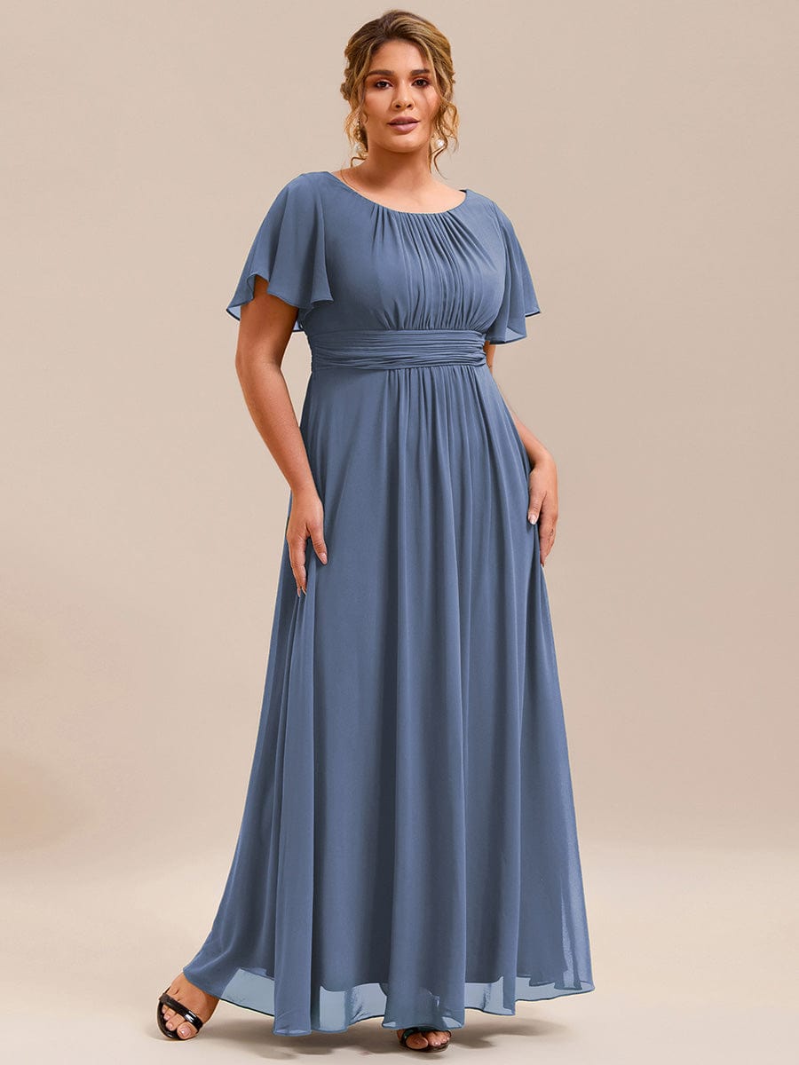 Plus Size Simple Chiffon Pleated A-Line Round Neckline Bridesmaid Dress #color_Dusty Blue