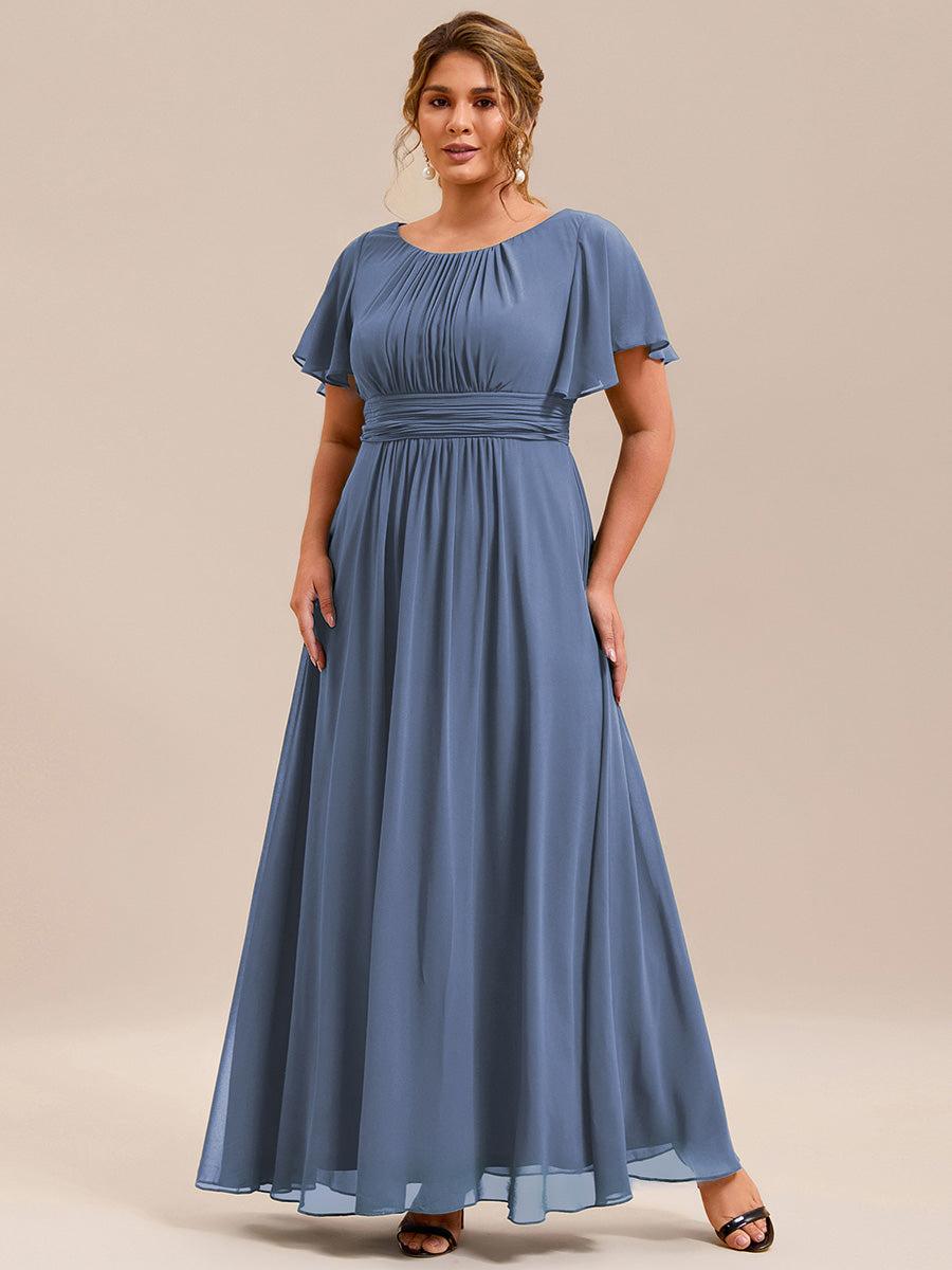 Plus Size Simple Chiffon Pleated A-Line Round Neckline Bridesmaid Dress #color_Dusty Blue