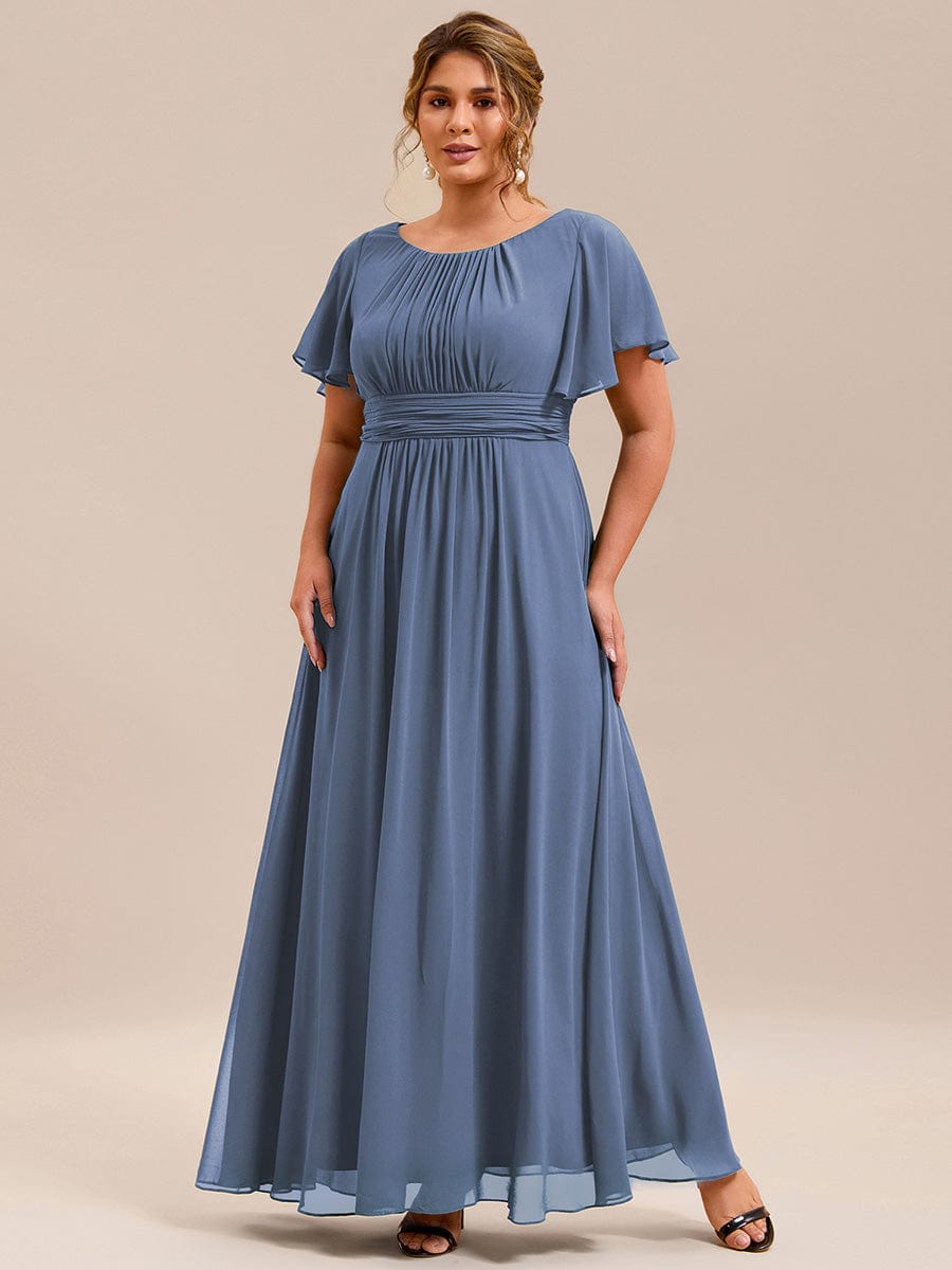 Plus Size Simple Chiffon Pleated A-Line Round Neckline Bridesmaid Dress #color_Dusty Blue