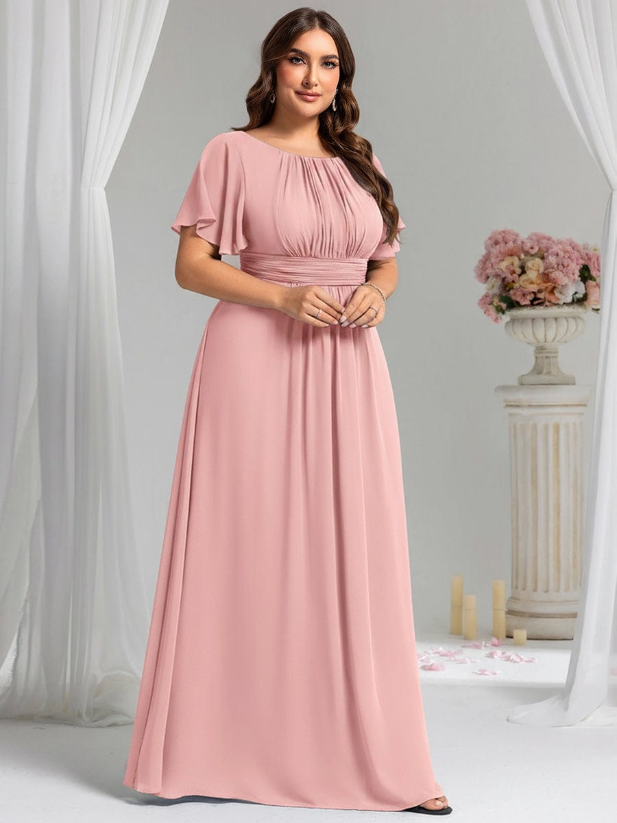 Stylish Chiffon Plus Size Evening Dresses with Long Lantern Sleeves #color_Dusty Rose