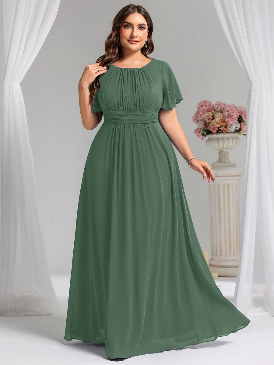 Simple Chiffon Pleated A-Line Round Neckline Bridesmaid Dress #color_Eucalyptus Green