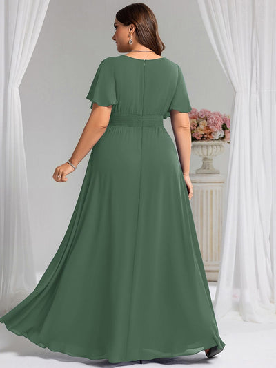 Plus Size Simple Chiffon Pleated A-Line Round Neckline Bridesmaid Dress #color_Eucalyptus Green
