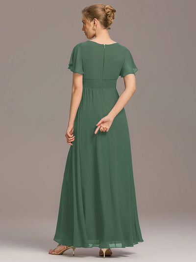 Simple Chiffon Pleated A-Line Round Neckline Bridesmaid Dress #color_Eucalyptus Green