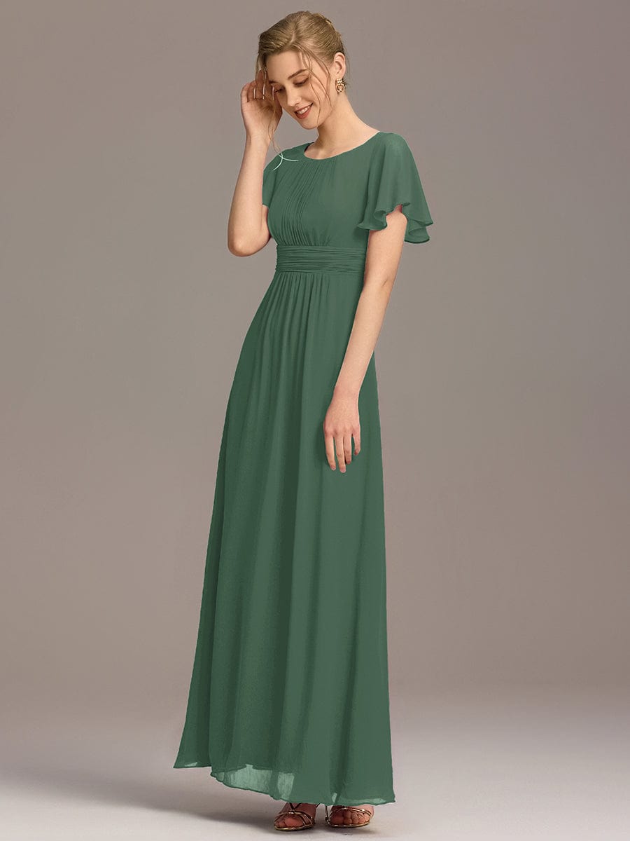 Simple Chiffon Pleated A-Line Round Neckline Bridesmaid Dress #color_Eucalyptus Green