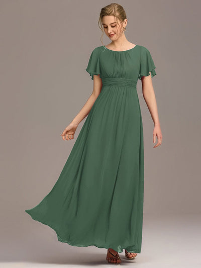 Simple Chiffon Pleated A-Line Round Neckline Bridesmaid Dress #color_Eucalyptus Green