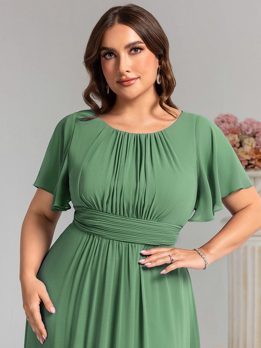 Simple Chiffon Pleated A-Line Round Neckline Bridesmaid Dress #color_Green Bean
