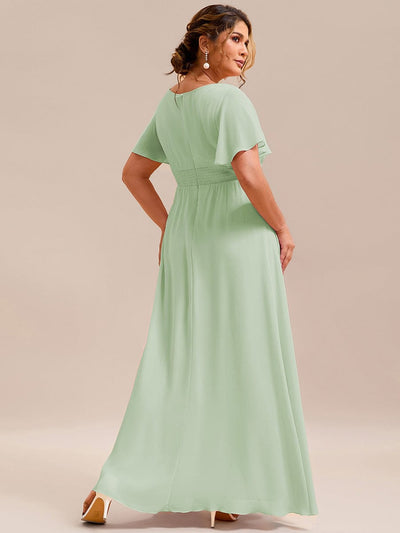 Plus Size Simple Chiffon Pleated A-Line Round Neckline Bridesmaid Dress #color_Mint Green