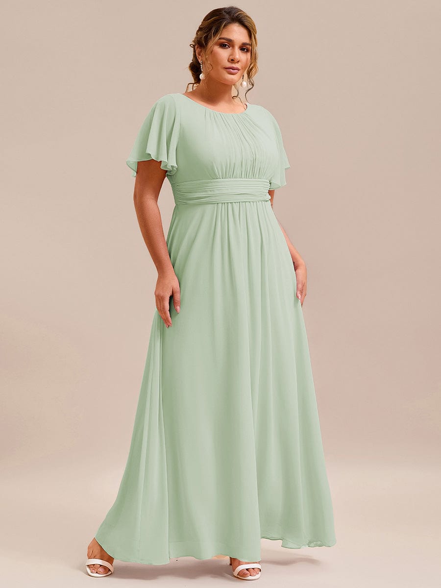 Simple Chiffon Pleated A-Line Round Neckline Bridesmaid Dress #color_Mint Green