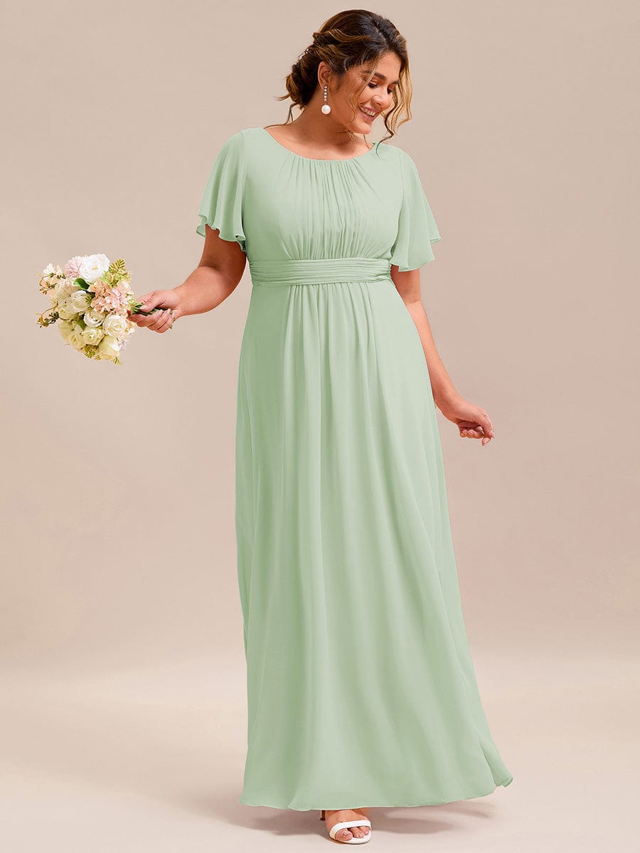 Simple Chiffon Pleated A-Line Round Neckline Bridesmaid Dress #color_Mint Green