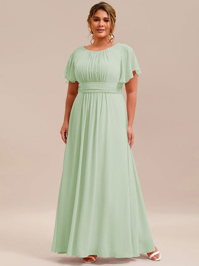 Plus Size Simple Chiffon Pleated A-Line Round Neckline Bridesmaid Dress #color_Mint Green
