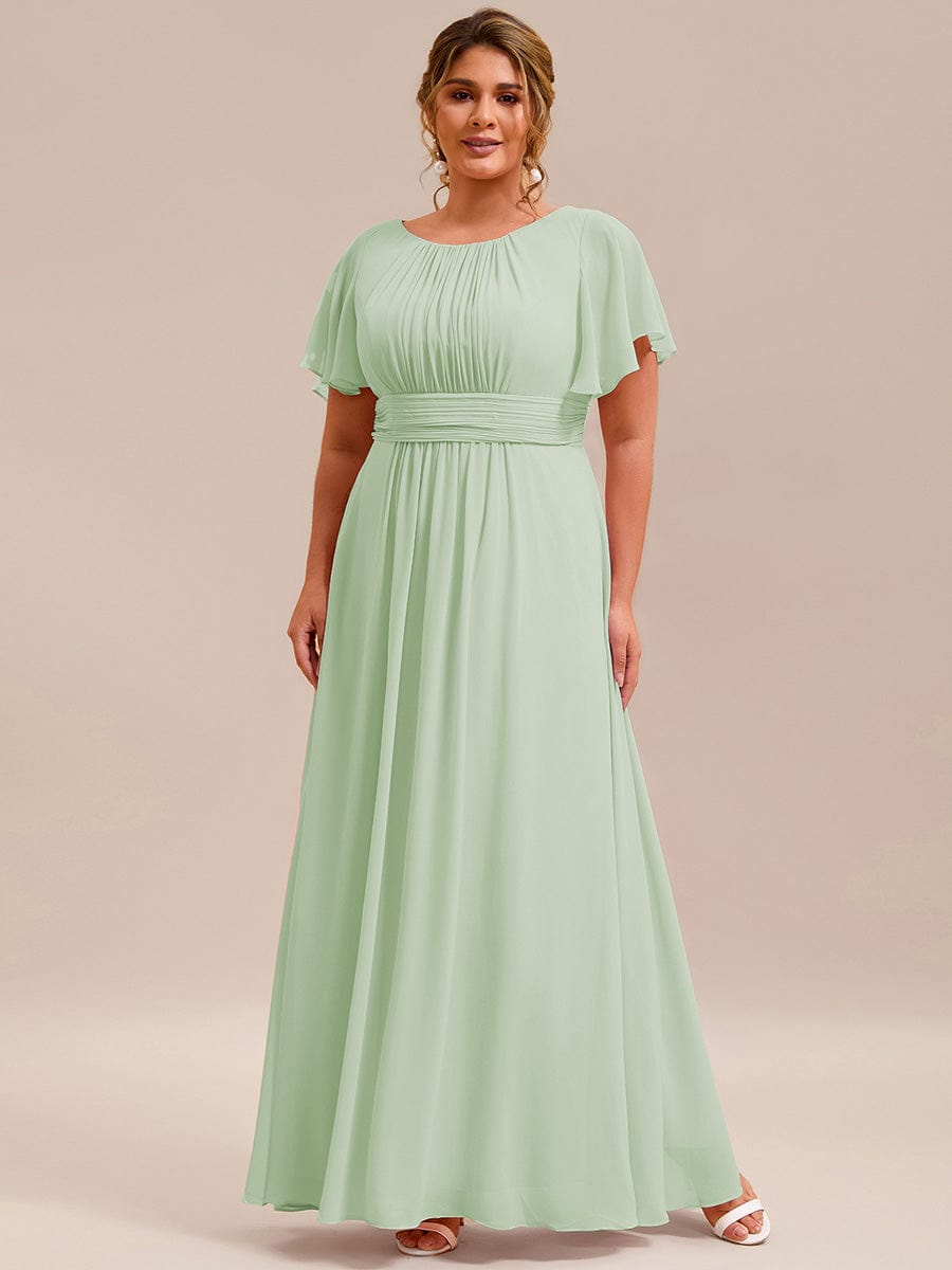 Plus Size Simple Chiffon Pleated A-Line Round Neckline Bridesmaid Dress #color_Mint Green