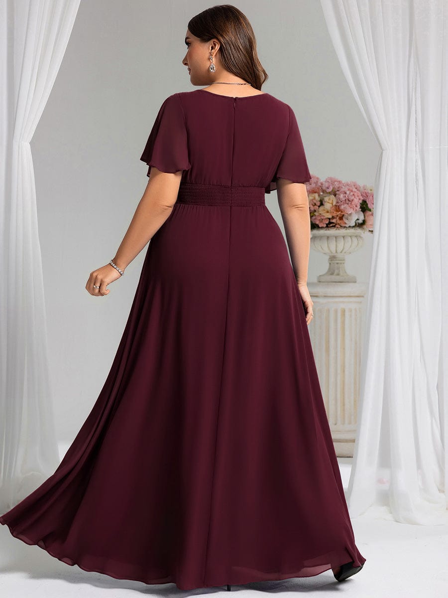 Stylish Chiffon Plus Size Evening Dresses with Long Lantern Sleeves #color_Mulberry