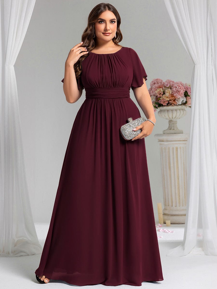 Stylish Chiffon Plus Size Evening Dresses with Long Lantern Sleeves #color_Mulberry