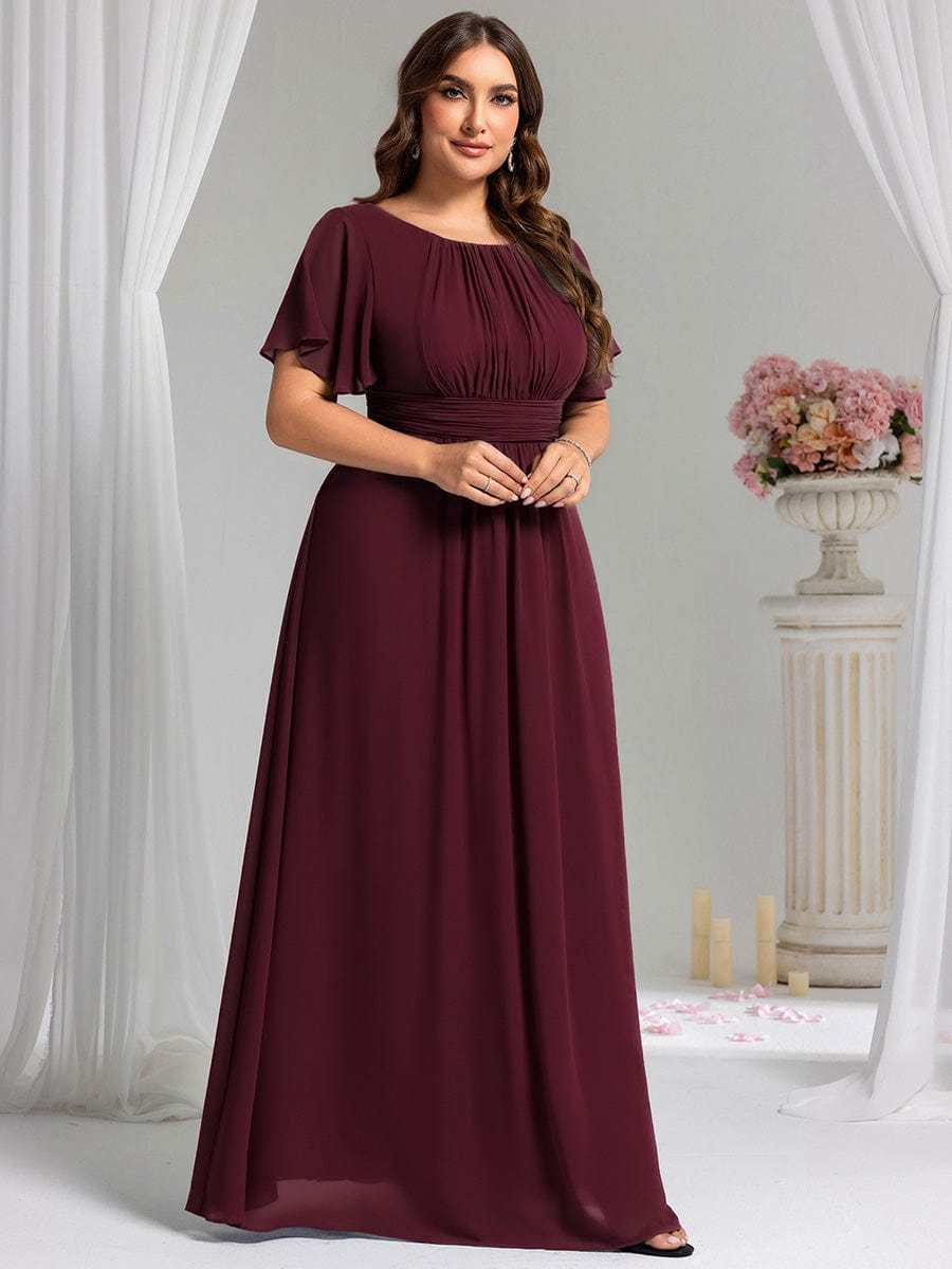 Stylish Chiffon Plus Size Evening Dresses with Long Lantern Sleeves #color_Mulberry