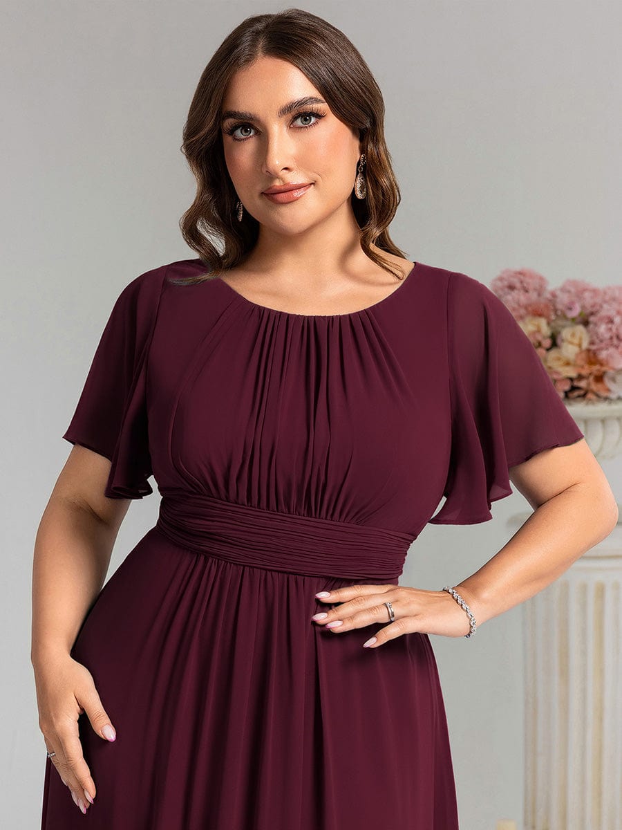 Stylish Chiffon Plus Size Evening Dresses with Long Lantern Sleeves #color_Mulberry