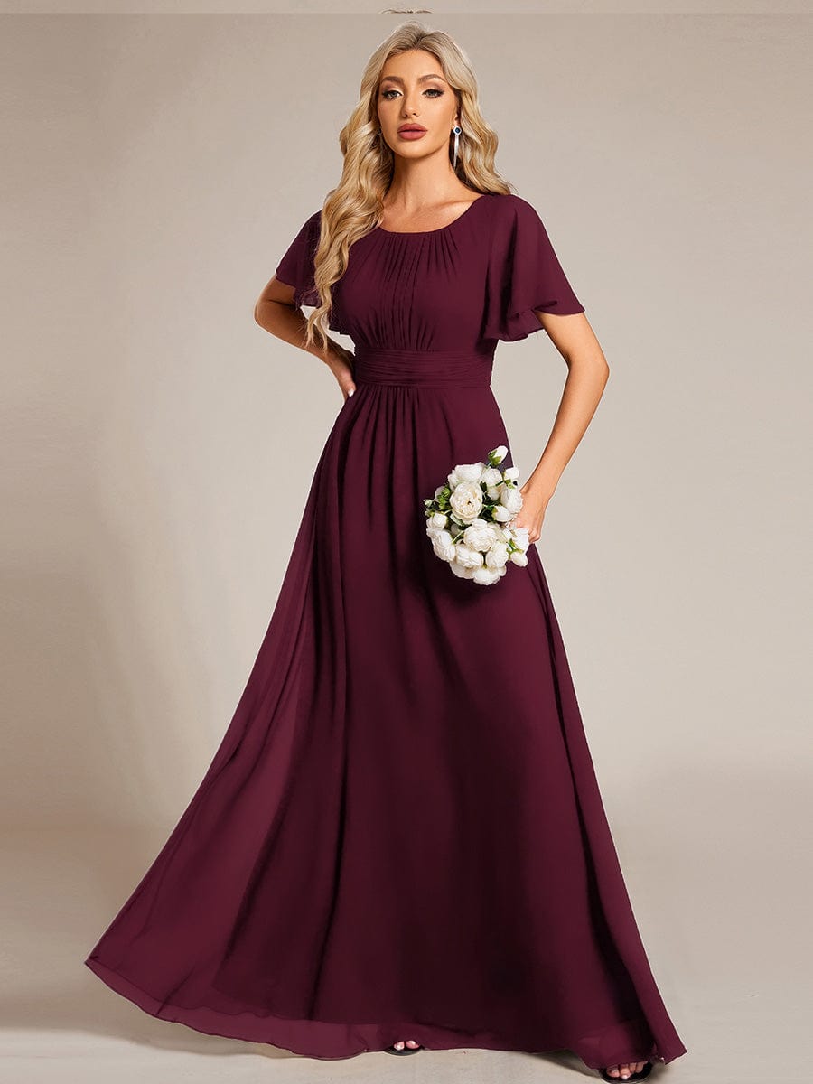 Stylish Chiffon Plus Size Evening Dresses with Long Lantern Sleeves #color_Mulberry