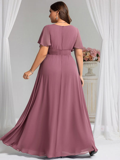 Plus Size Simple Chiffon Pleated A-Line Round Neckline Bridesmaid Dress #color_Purple Orchid