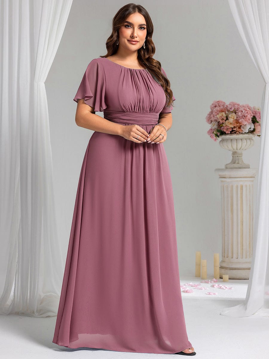 Plus Size Simple Chiffon Pleated A-Line Round Neckline Bridesmaid Dress #color_Purple Orchid