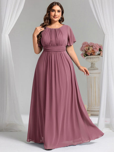 Plus Size Simple Chiffon Pleated A-Line Round Neckline Bridesmaid Dress #color_Purple Orchid