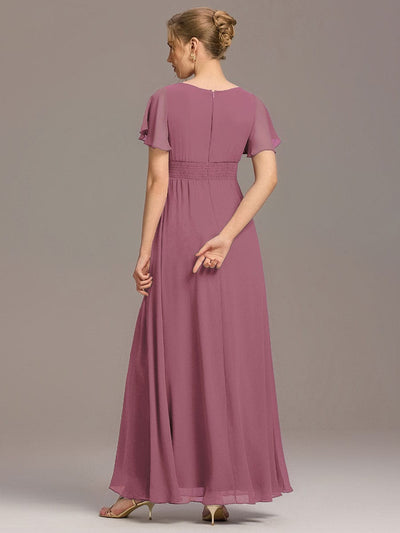 Simple Chiffon Pleated A-Line Round Neckline Bridesmaid Dress #color_Purple Orchid