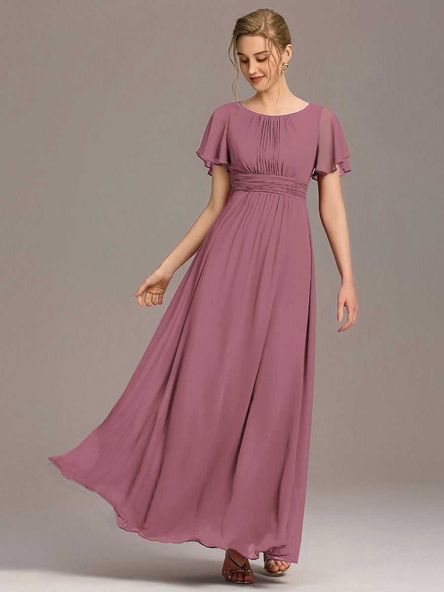 Simple Chiffon Pleated A-Line Round Neckline Bridesmaid Dress #color_Purple Orchid