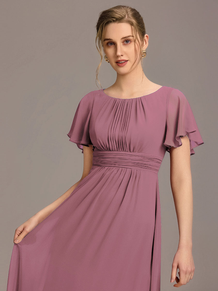 Simple Chiffon Pleated A-Line Round Neckline Bridesmaid Dress #color_Purple Orchid