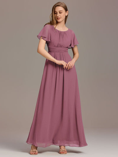 Simple Chiffon Pleated A-Line Round Neckline Bridesmaid Dress #color_Purple Orchid