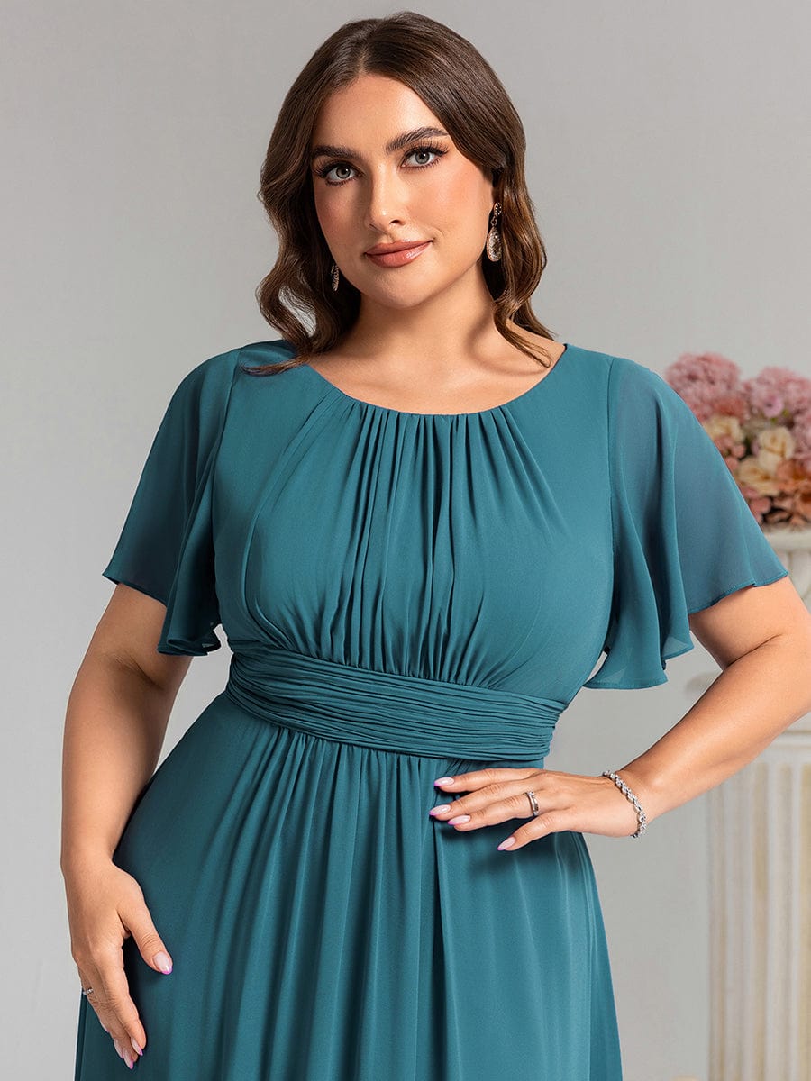 Stylish Chiffon Plus Size Evening Dresses with Long Lantern Sleeves #color_Teal