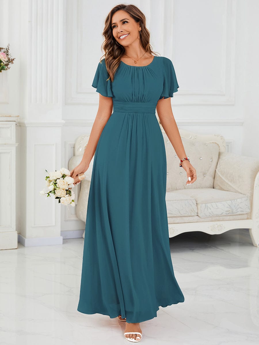 Stylish Chiffon Plus Size Evening Dresses with Long Lantern Sleeves #color_Teal