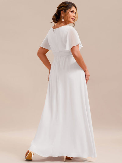 Plus Size Simple Chiffon Pleated A-Line Round Neckline Bridesmaid Dress #color_White
