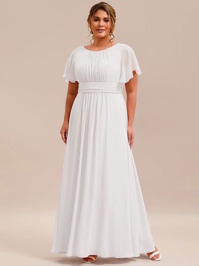 Plus Size Simple Chiffon Pleated A-Line Round Neckline Bridesmaid Dress #color_White