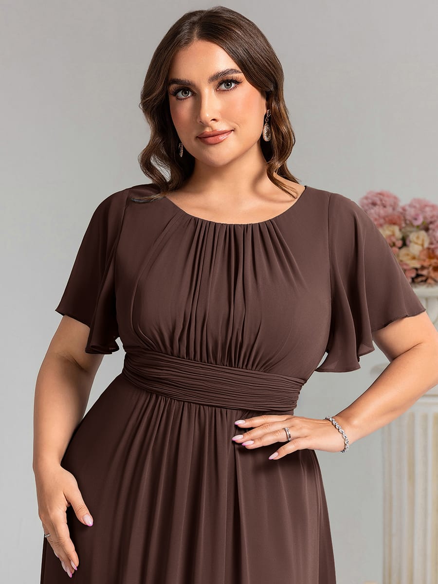 Simple Chiffon Pleated A-Line Round Neckline Bridesmaid Dress #color_Chocolate Brown