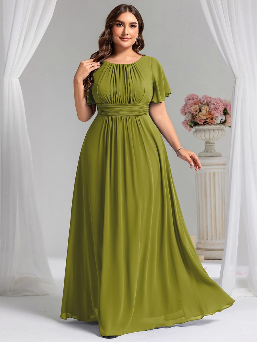 Simple Chiffon Pleated A-Line Round Neckline Bridesmaid Dress #color_Citron