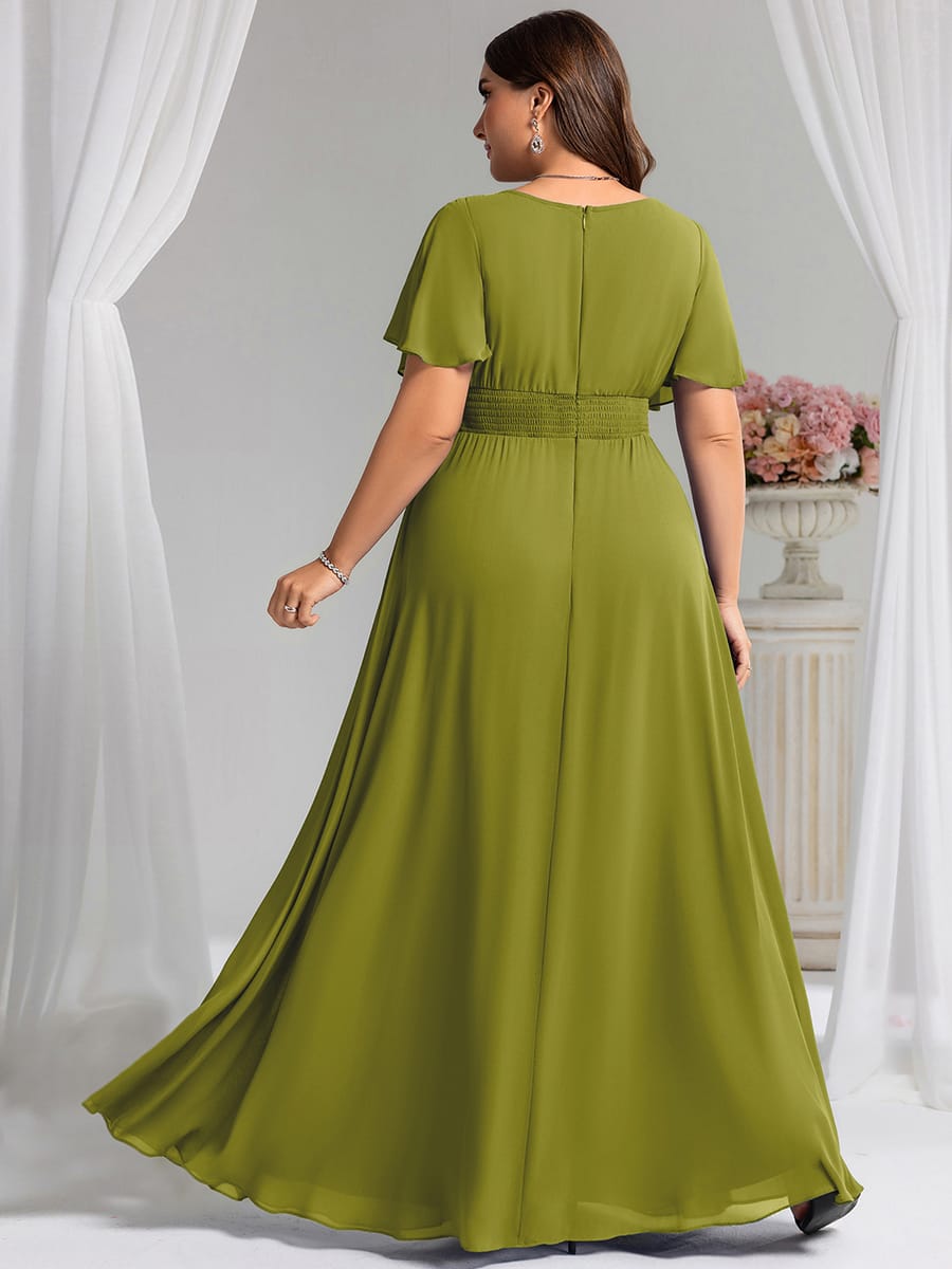 Simple Chiffon Pleated A-Line Round Neckline Bridesmaid Dress #color_Citron